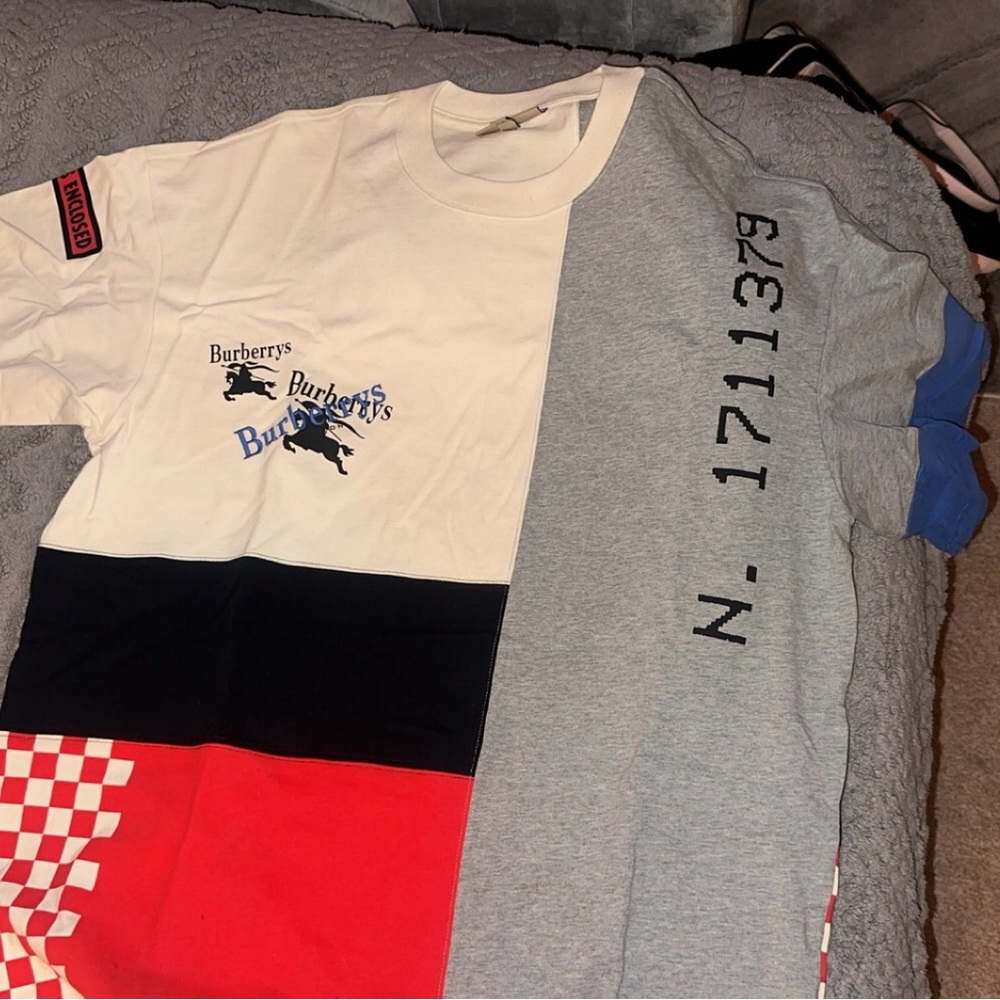 Burberry Cream and Red Checkerboard Logo Tee